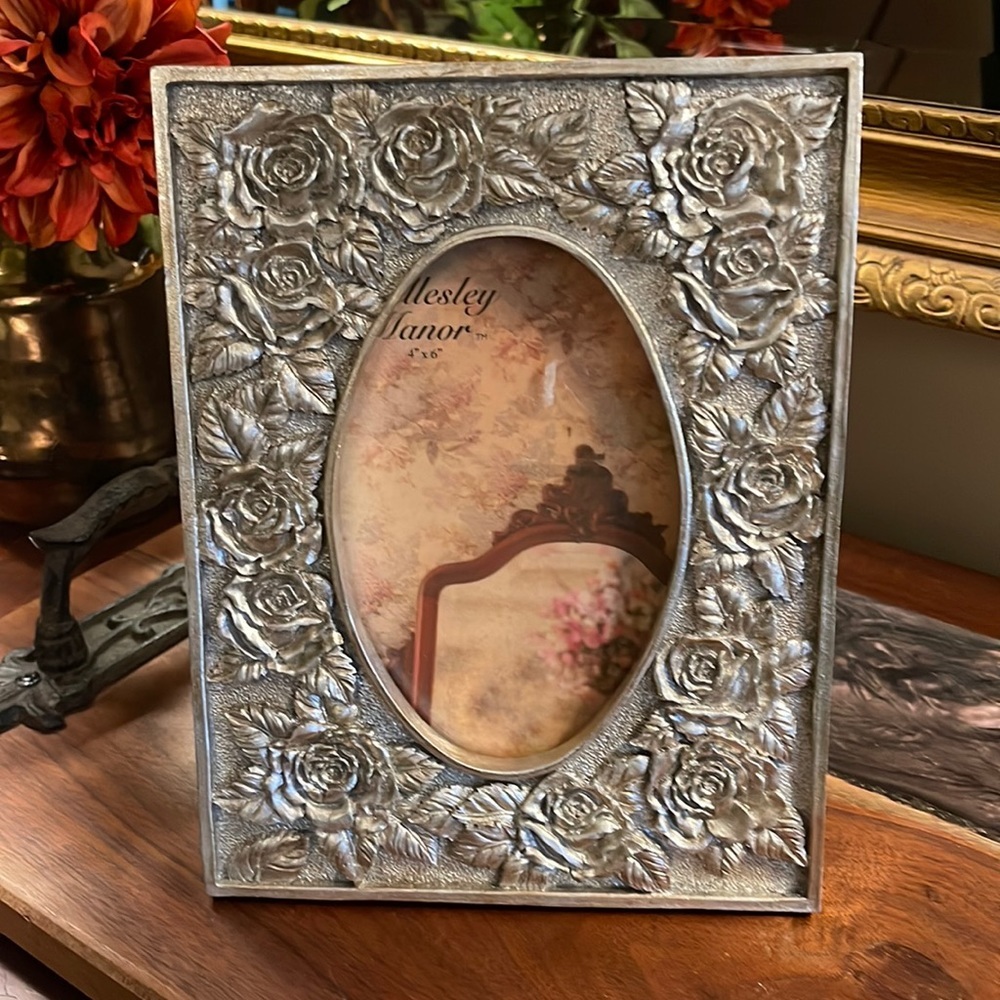 Floral silver 4x6 picture frame